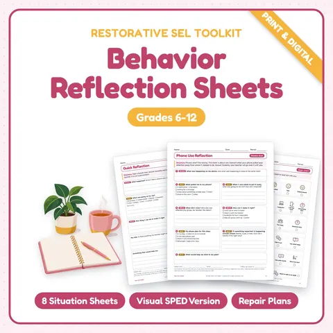 Behavior Reflection Sheets for Middle & High School cover