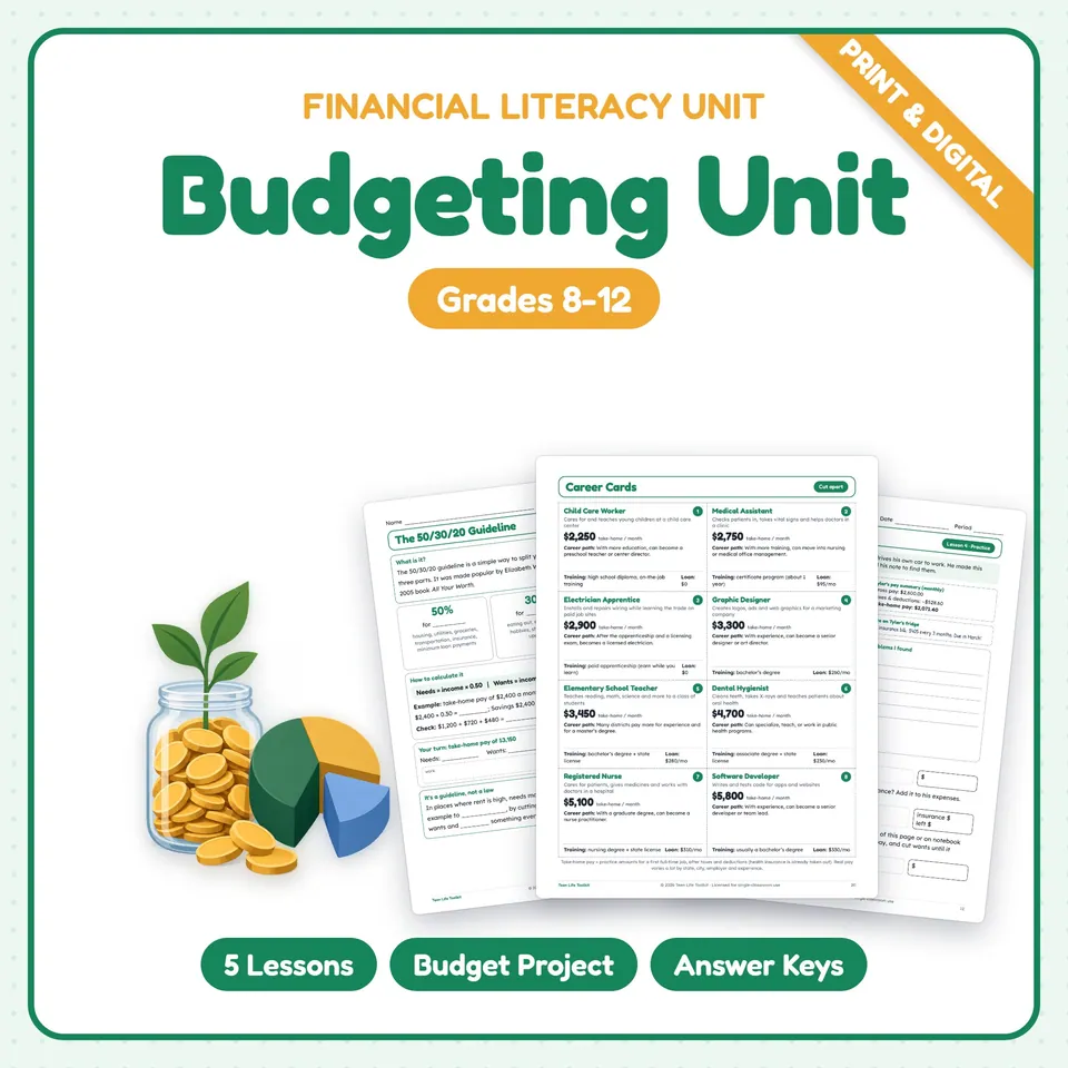 Budgeting Activities for High School cover