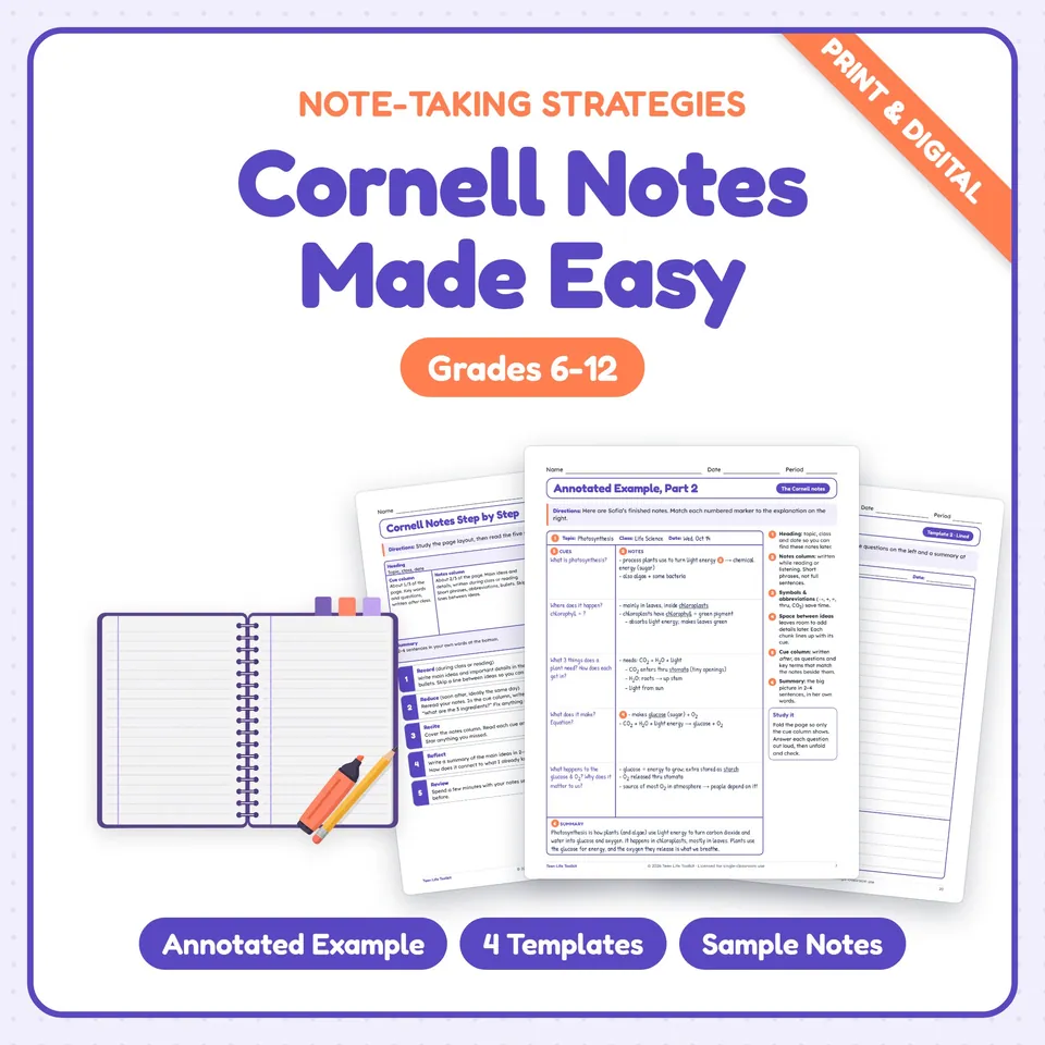 Cornell Notes Template & Note-Taking Strategies cover