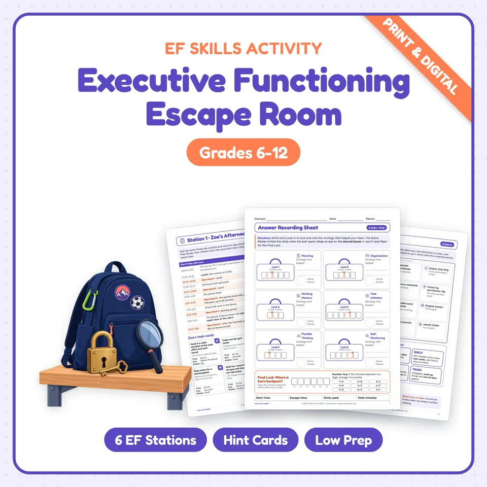 Executive Functioning Escape Room cover