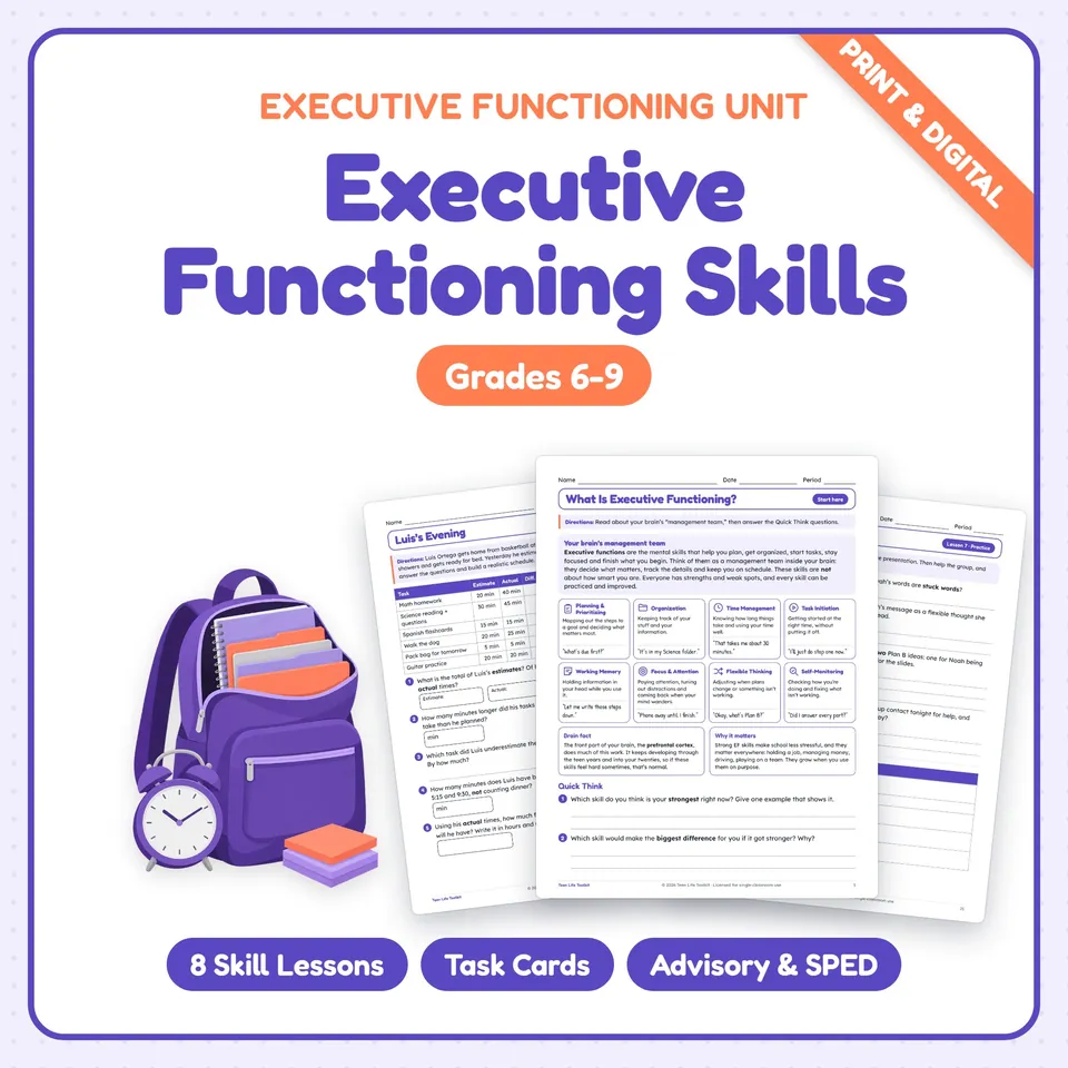 Executive Functioning Activities for Middle School cover