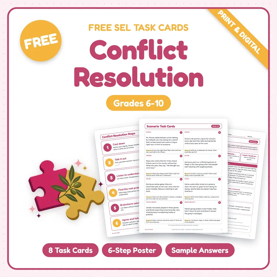 Conflict Resolution Task Cards for Teens cover