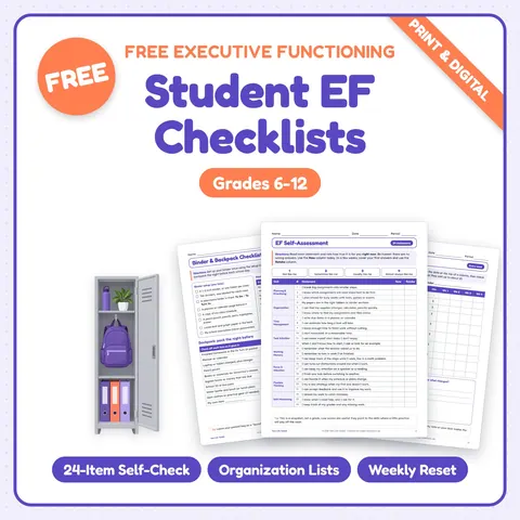 Executive Functioning Self-Assessment & Student Organization Checklist cover