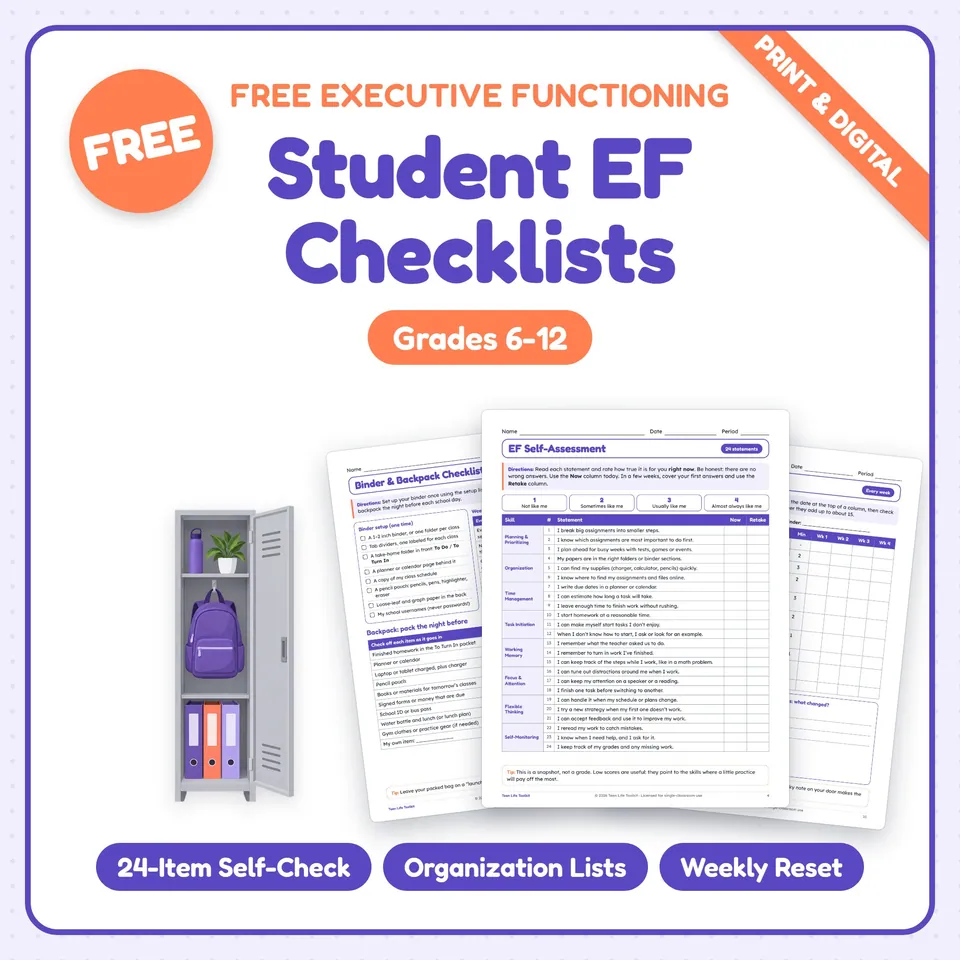 Executive Functioning Self-Assessment & Student Organization Checklist cover