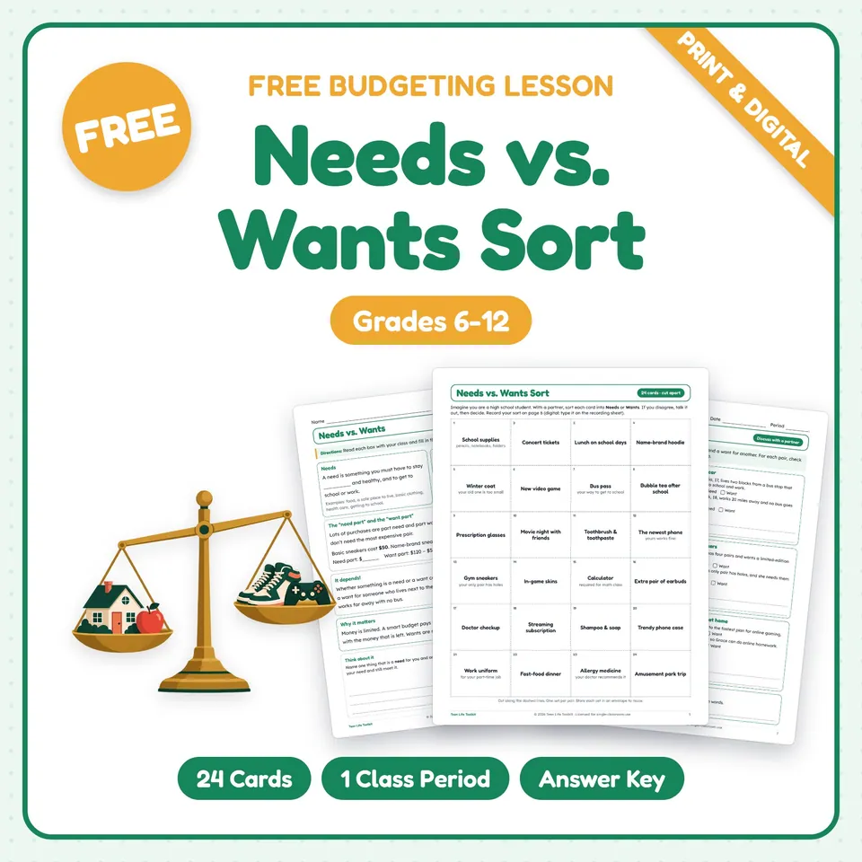 Needs vs Wants Sort cover