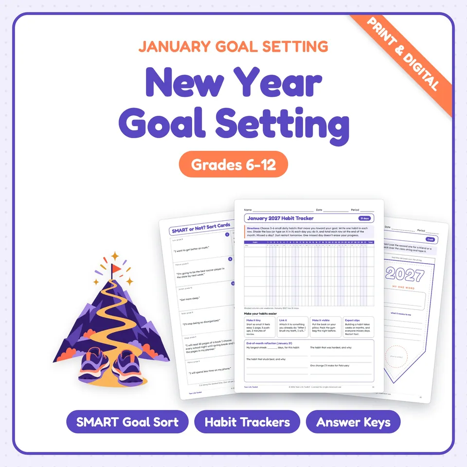 New Year Goal Setting for Middle & High School cover