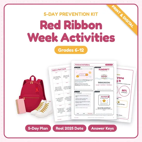 Red Ribbon Week Activities for Middle & High School cover