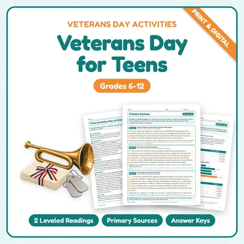 Veterans Day Activities for Middle & High School cover